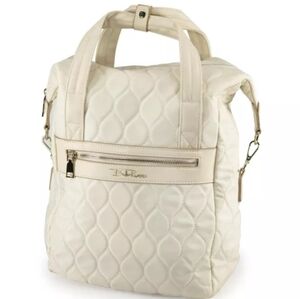 Nwt Bella Russe ivory cream quilt bookbag shoulder gold tone zip spring city